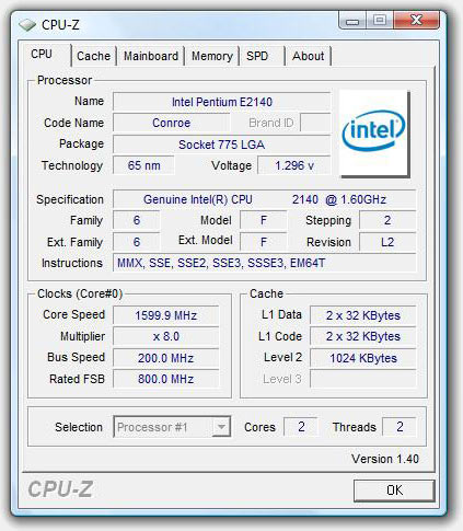 CPU-Z - Pentium Dual-Core E2140