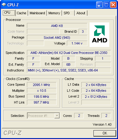 CPU-Z - AMD Athlon X2 BE-2350