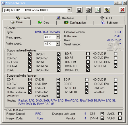 HP dvd-1040e - Nero InfoTool