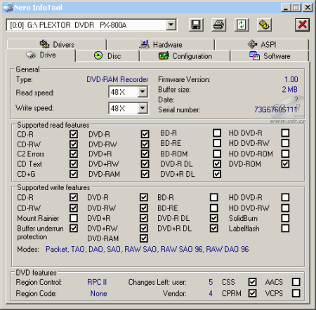 Plextor PX-800A - Nero InfoTool