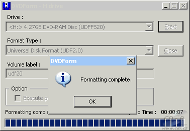 Plextor PX-800A - DVDForm formát UDF 2.0 5×