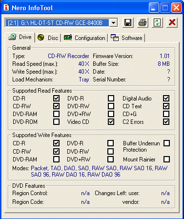 LG GCE-8400B Nero InfoTool