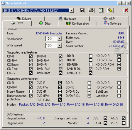 Toshiba TS-L802A - Nero InfoTool