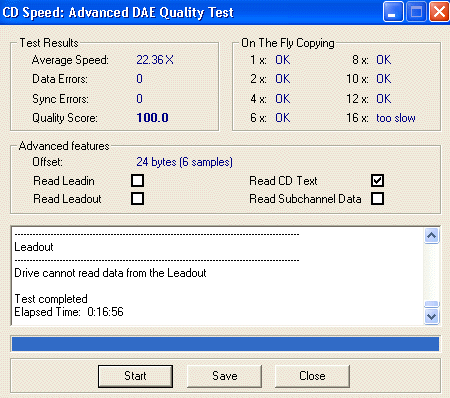 Teac CD552E Advanced DAE speed test