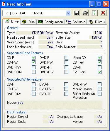 Teac CD552E Nero InfoTool