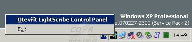 LightScribe Control Panel v systémové liště Windows
