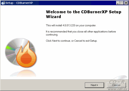 CDBurnerXP Pro 4 - start instalace