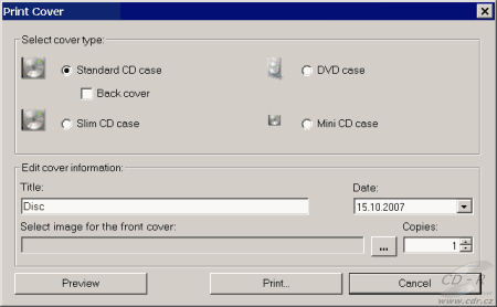 CDBurnerXP Pro 4 - print cover type