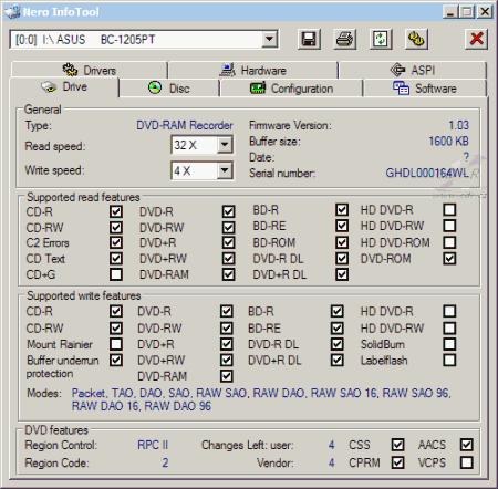 Asus BC-1205PT - Nero InfoTool