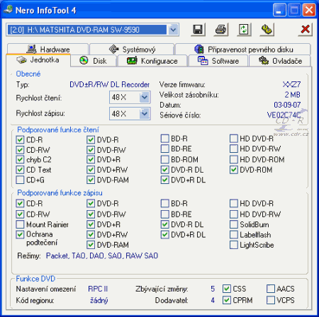 Panasonic SW-9590 - Nero InfoTool