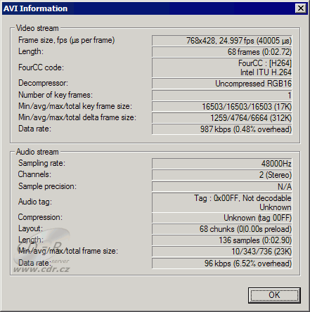 Avidemux 2.4.0, výsledné video ve Vdubu