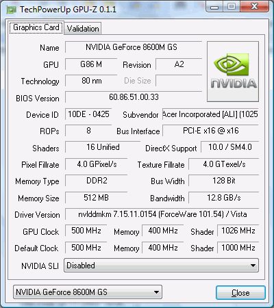 Acer Aspire 5520G-502G25Mi, GPUZ