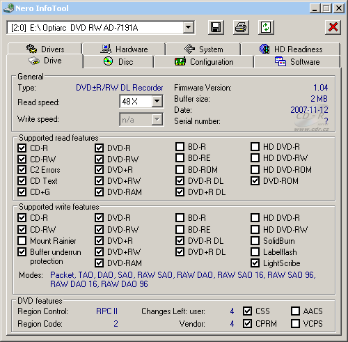 Optiarc AD-7191A - Nero InfoTool