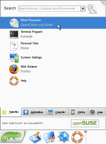 KDE Kickoff menu