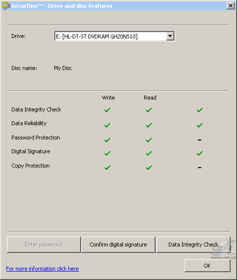 LG GH20NS10 - čtení CD-RW se SecurDisc
