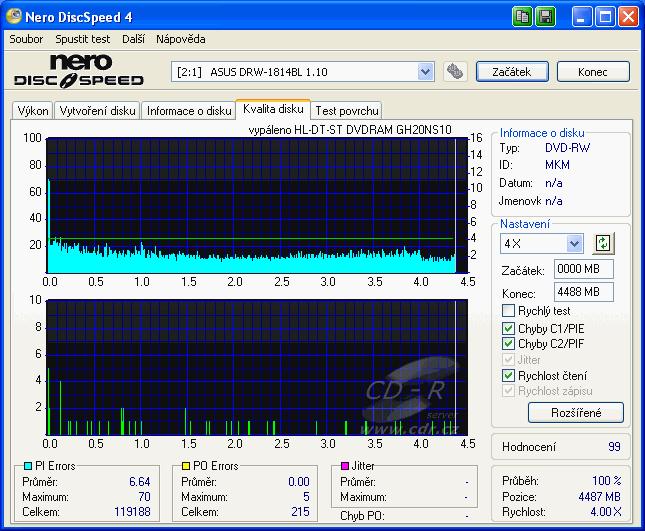 LG GH20NS10 - CDspeed kvalita DVD-RW smazané v LG