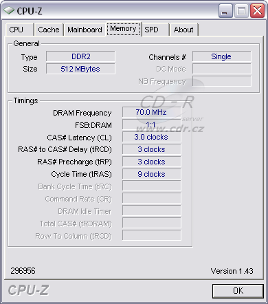 CPU-Z - Podtaktované DDR2 paměti v ASUS Eee PC 4G