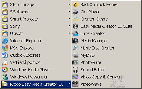 Easy Media Creator 10 - nainstalované programy