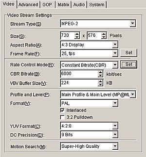 Tsunami MPEG Encoder - nastavení videa