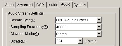 Tsunami MPEG Encoder - nastavení Audia
