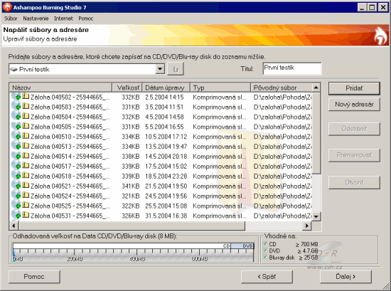 Ashampoo Burning Studio 7 - vypalování souborů: přidat