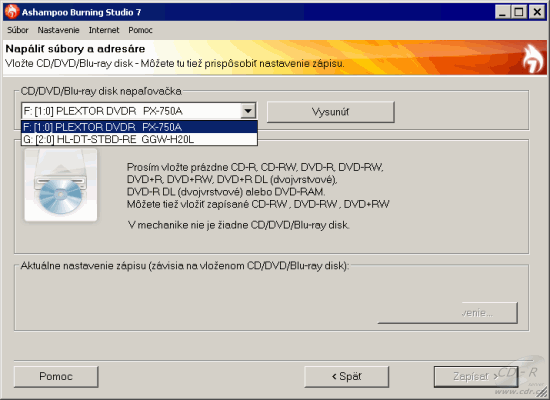 Ashampoo Burning Studio 7 - vypalování souborů: vybrat palírnu