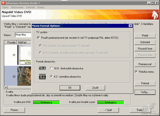 Ashampoo Burning Studio 7 - vypalovat filmy: nastavení