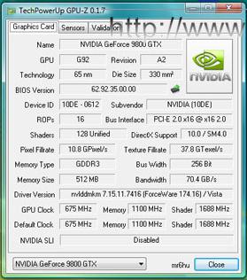 GeForce 9800 GTX  - GPU-Z