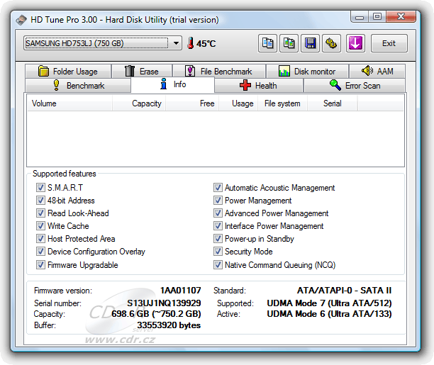 HDTune Info: Samsung SpinPoint HD753LJ