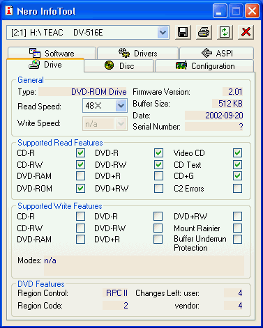 Teac DV-516E Nero InfoTool