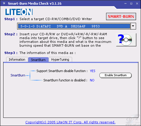 LiteOn DH20A4P - Smart-Burn výchozí nastavení