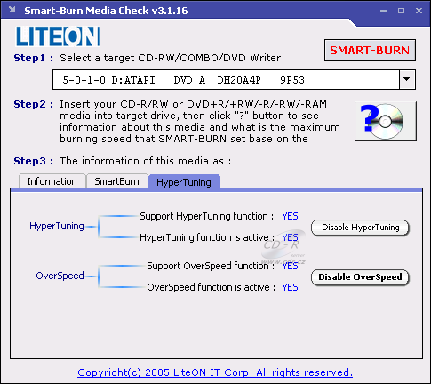 LiteOn DH20A4P - Smart-Burn HyperTuning povolen