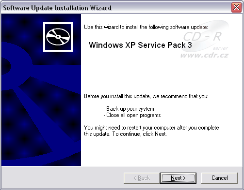 Průběh instalace SP3 RC2 Refresh na Windows XP