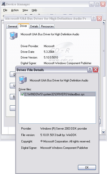 Ovladač HD Audia ze SP3 RC2 Refresh pro Windows XP