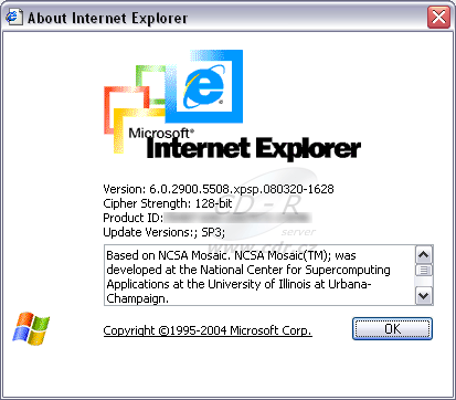 Internet Explorer 6 SP3: About (Windows XP SP3 RC2 Refresh)