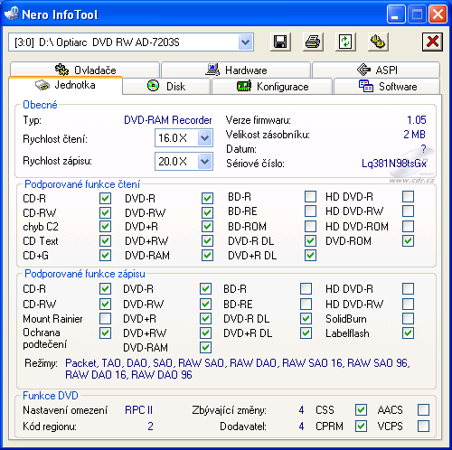 Optiarc AD-7203S - Nero InfoTool