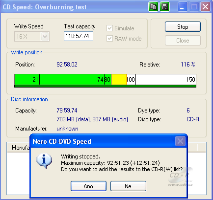 Optiarc AD-7203S - CDspeed overburn CD-R