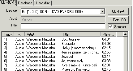 Sony DRU-500A Feurio ukazuje CD-Text umí