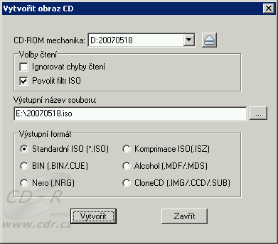 Vytvoření image z CD, DVD