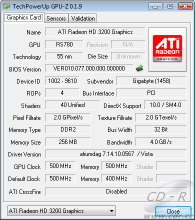 AMD 780G, Athlon X2 4850e a Radeon HD 3200 IGP v testu: GPU-Z