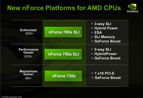 New nForce plaforms for AMD CPUs - nForce 780a SLI, nForce 750a 