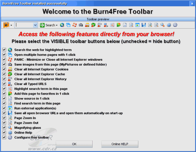 Burn4Free - Toolbar pro IE