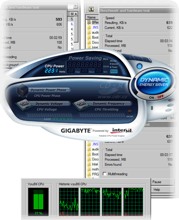 DES vypnuto, běží 3× Single Threaded WinRAR