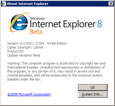 About Internet Explorer 8