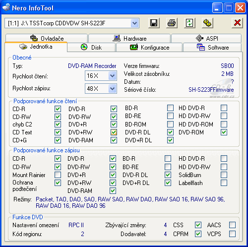 Samsung SH-S223F - Nero InfoTool