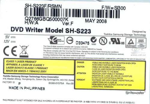 Samsung SH-S223F - výrobní štítek