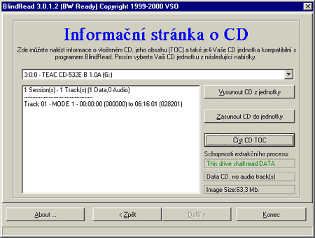 BlindRead informace o vloženém CD