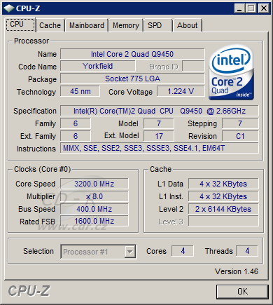 CPU-Z: CPU Overclocked @ 3,2 GHz