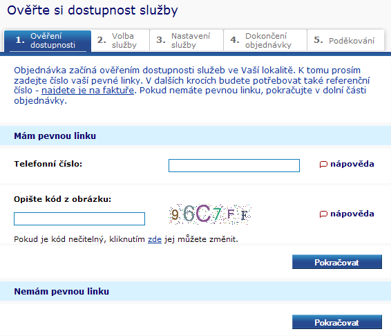 O2 - ověření dostupnosti - Nemám pevnou linku