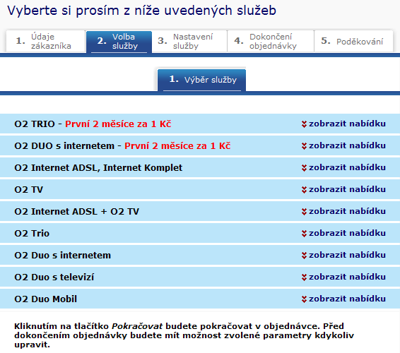 O2 - výběr služby na webshopu